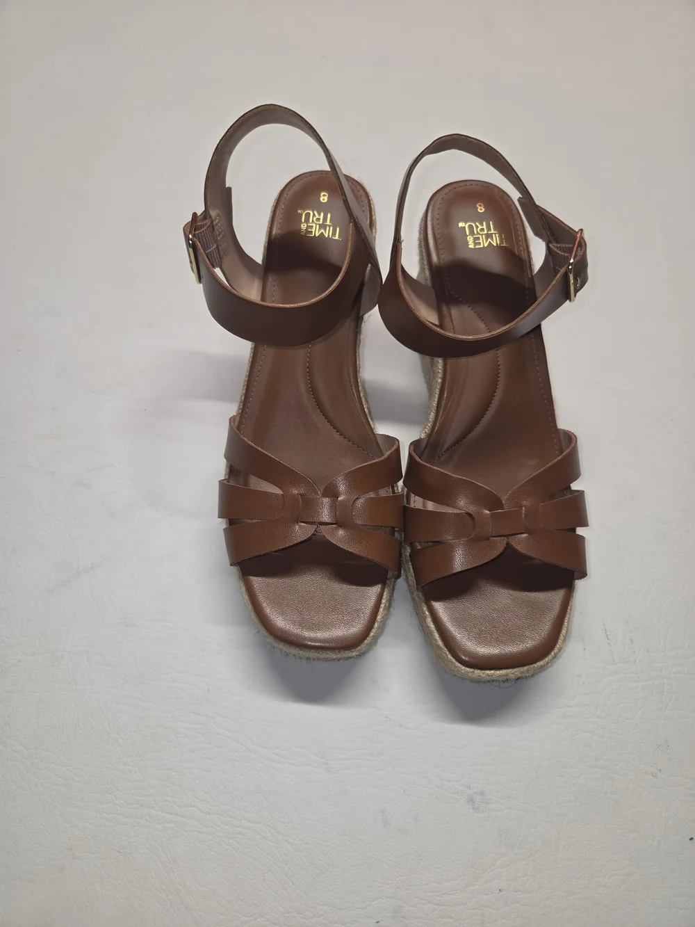 Brown Leather Platform Wedge Sandals with Ankle Strap